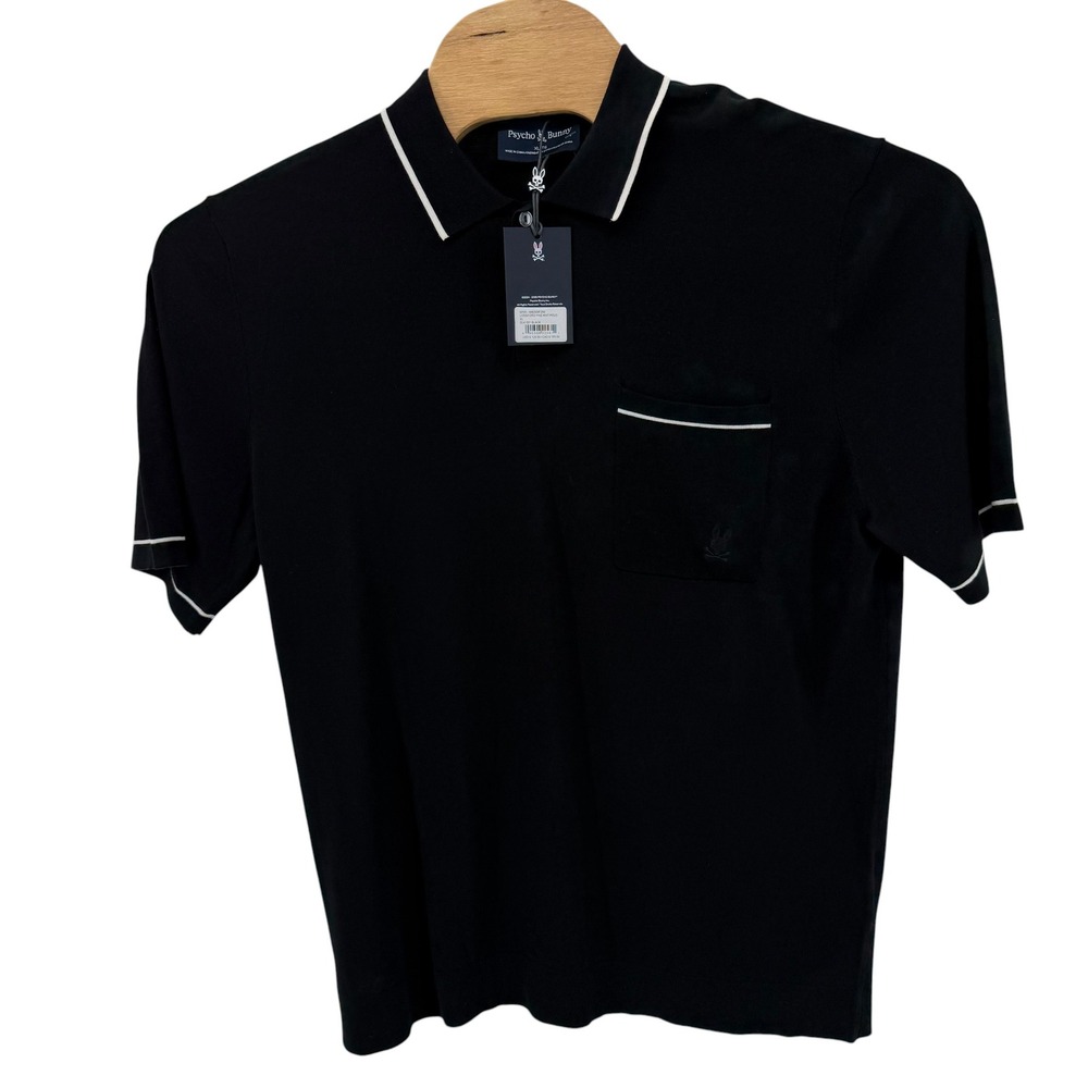 Psycho Bunny Mens Longford Fine Knit Polo Shirt Black XL‎ B6E500F200 NWT